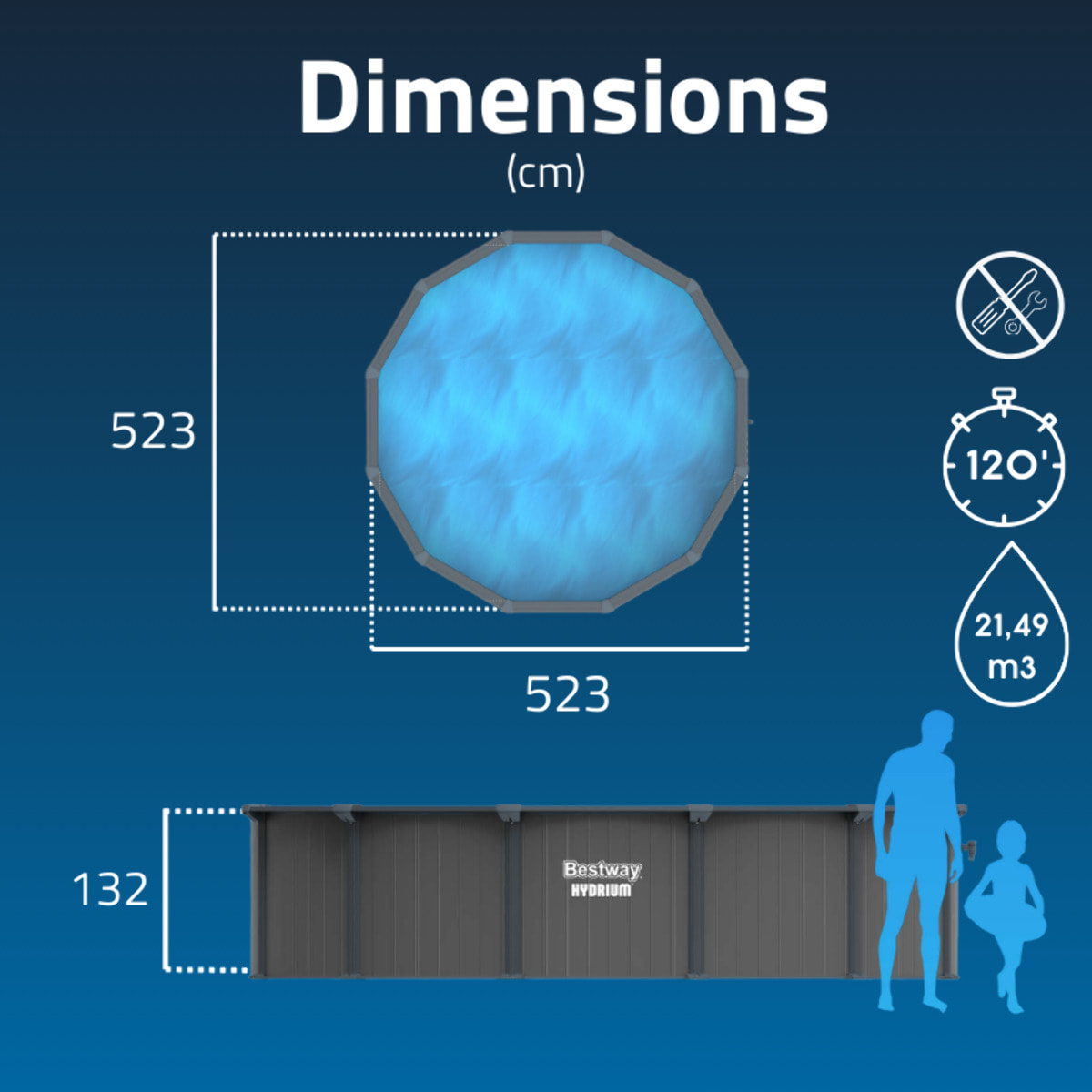 Bestway Piscine acier ronde Bestway Hydrium 488 x 132 cm gris foncé