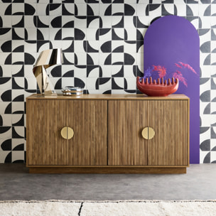 Buffet exotique décor bois de manguier rainuré 4 portes 160cm CELIAN