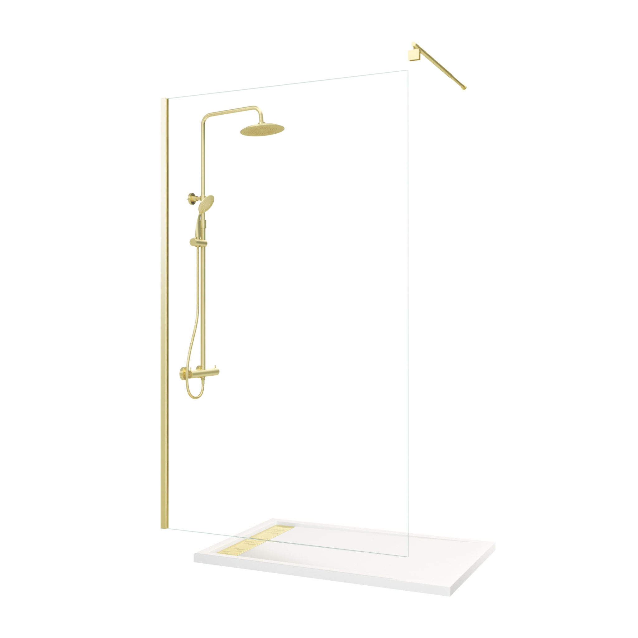 Pack Paroi 120x200 + Bras + Receveur Linéaire acrylique 80x120 + Colonne Thermostatique - Or Brossé