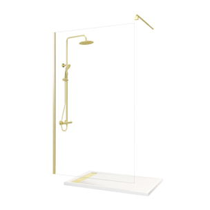 Pack Paroi 120x200 + Bras + Receveur Linéaire acrylique 80x120 + Colonne Thermostatique - Or Brossé