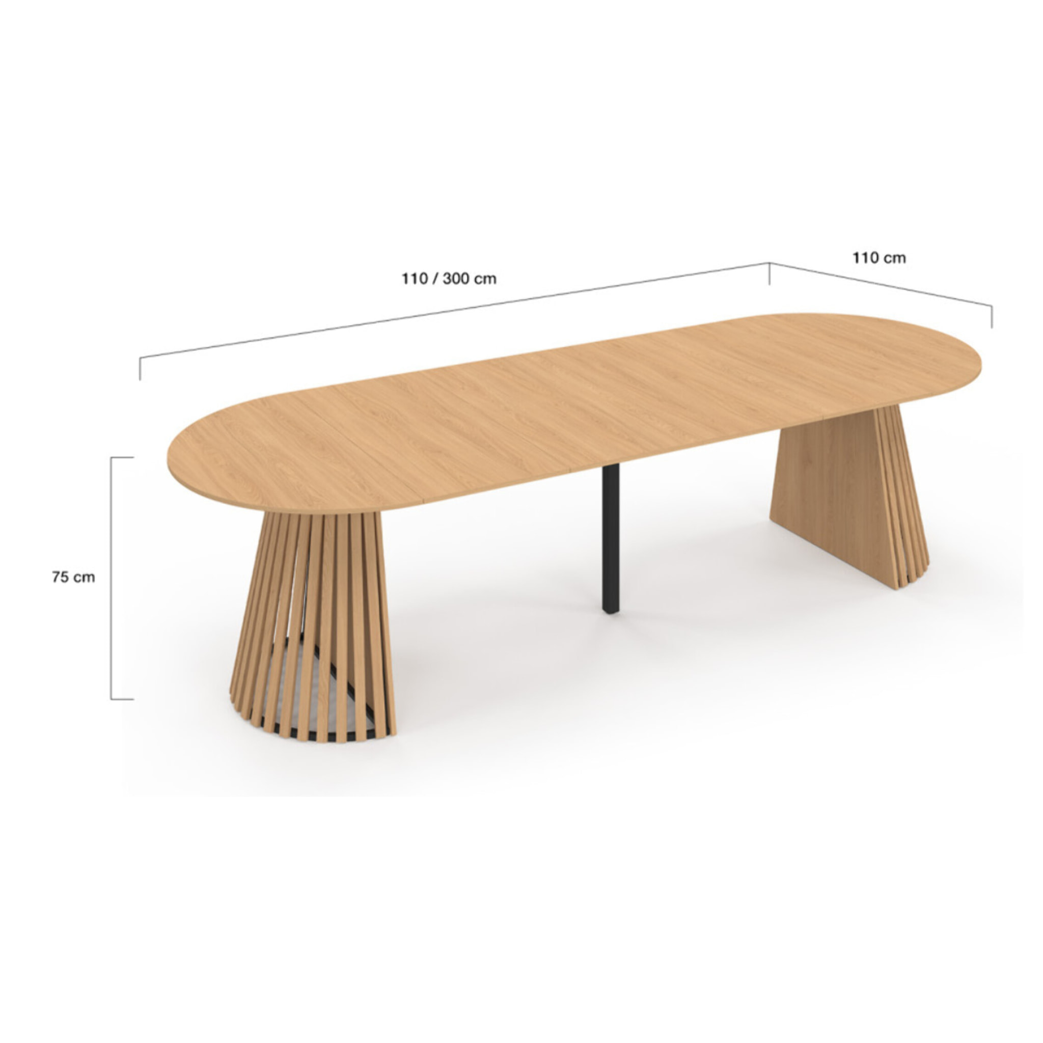 Table à manger ronde extensible Camélia bois et pied lattes Ø110-300cm