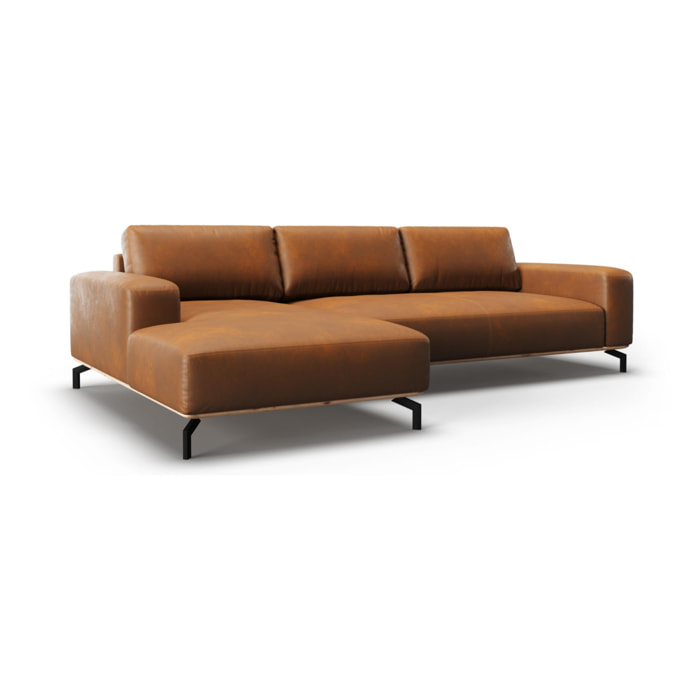 Canapé d'angle gauche ''Marc'' 5 places en cuir véritable marron