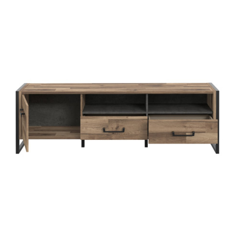 Meuble tv industriel effet bois & métal 1 porte 2 tiroirs - BUDDY