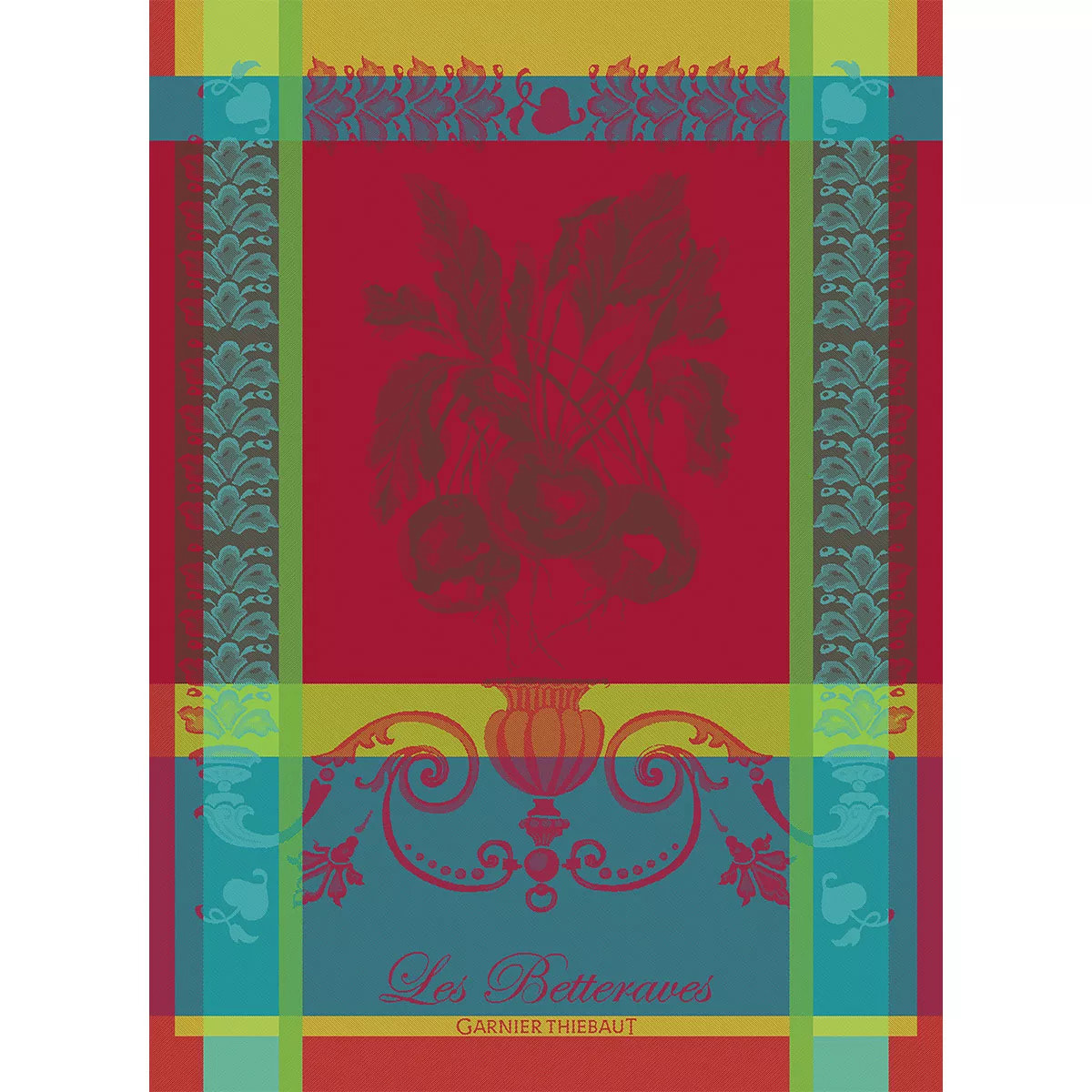 Torchon pur coton motif jacquard rouge Les betteraves rouge