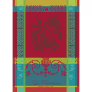 Torchon pur coton motif jacquard rouge Les betteraves rouge