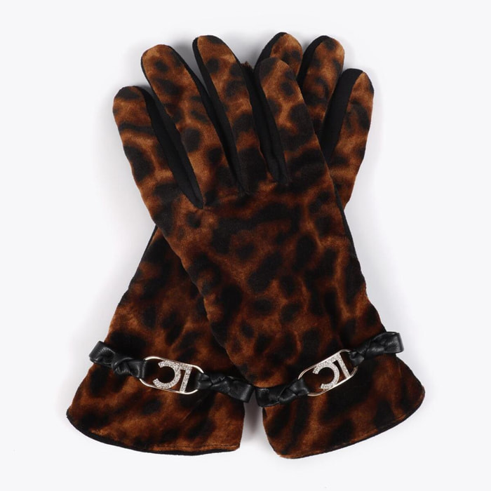 Guanti effetto pelle con bracciale logo ovale