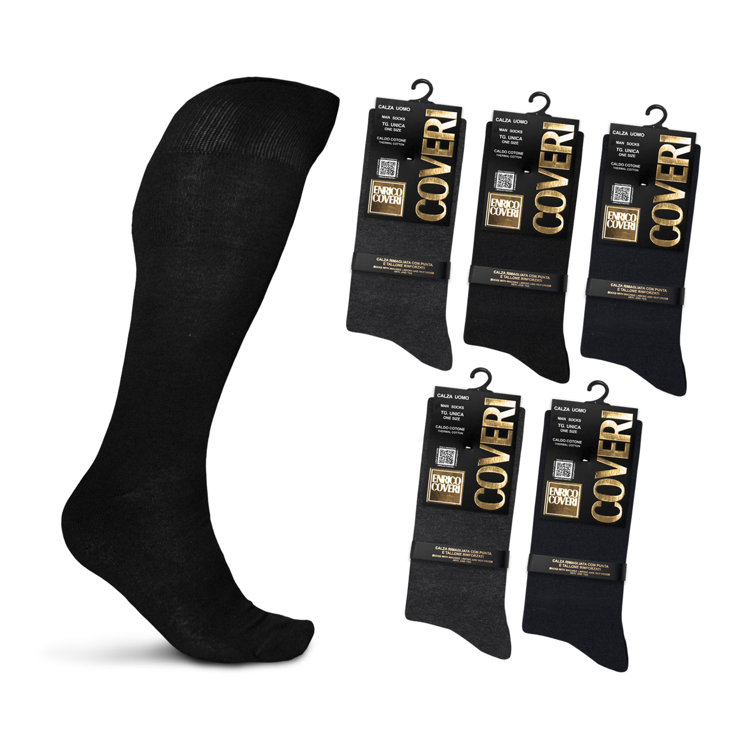 Pack 6 Paia Calze Uomo Lunghe ENRICO COVERI Caldo Cotone - Taglia Unica