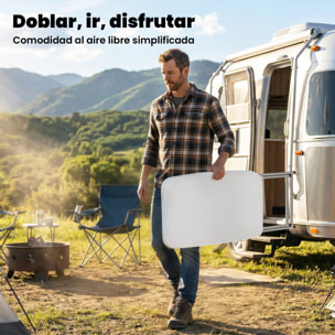 Mesa Plegable Camping, 75x50x73,5 cm, Mesa Plegable Portátil con Altura Ajustable en 5 Niveles, Encimera de HDPE y Marco Metálico, para Acampar, Senderismo, Playa, Blanco