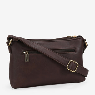 Bolso bandolera marrón con cremalleras y tachas