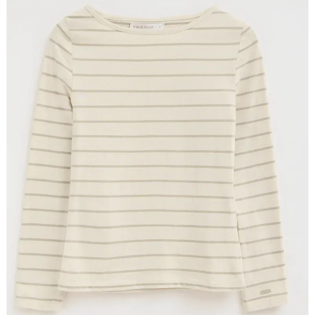 Maglietta a righe crema e marrone chiaro con collo a barca e logo Polo Club