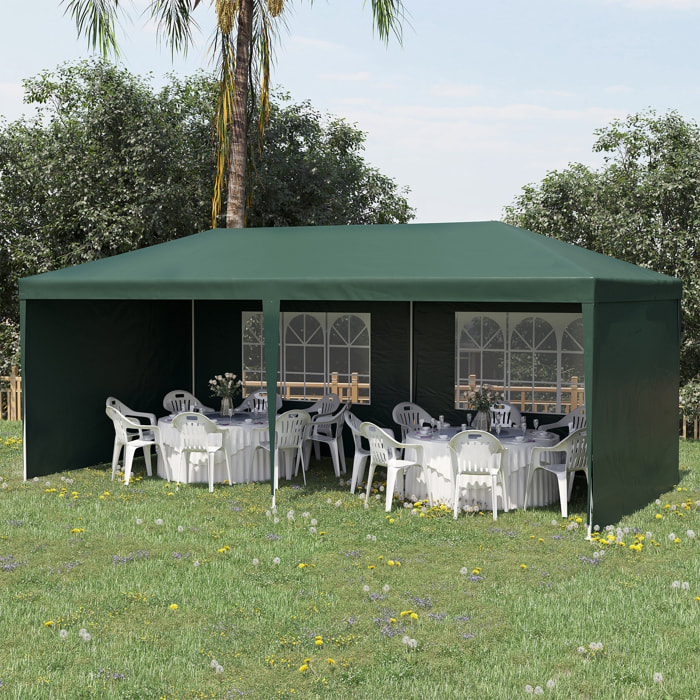Carpa de Jardín 6x3 m con 4 Paredes Laterales y 2 Ventanas Visibles Cenador Gazebo de Exterior con Marco de Acero para Fiestas Eventos Bodas Verde