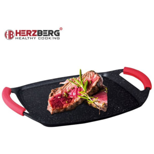 Plaque de cuisson antiadhésive avec revêtement en marbre et poignées amovibles en silicone 47*29cm Herzberg HG-7047-GP