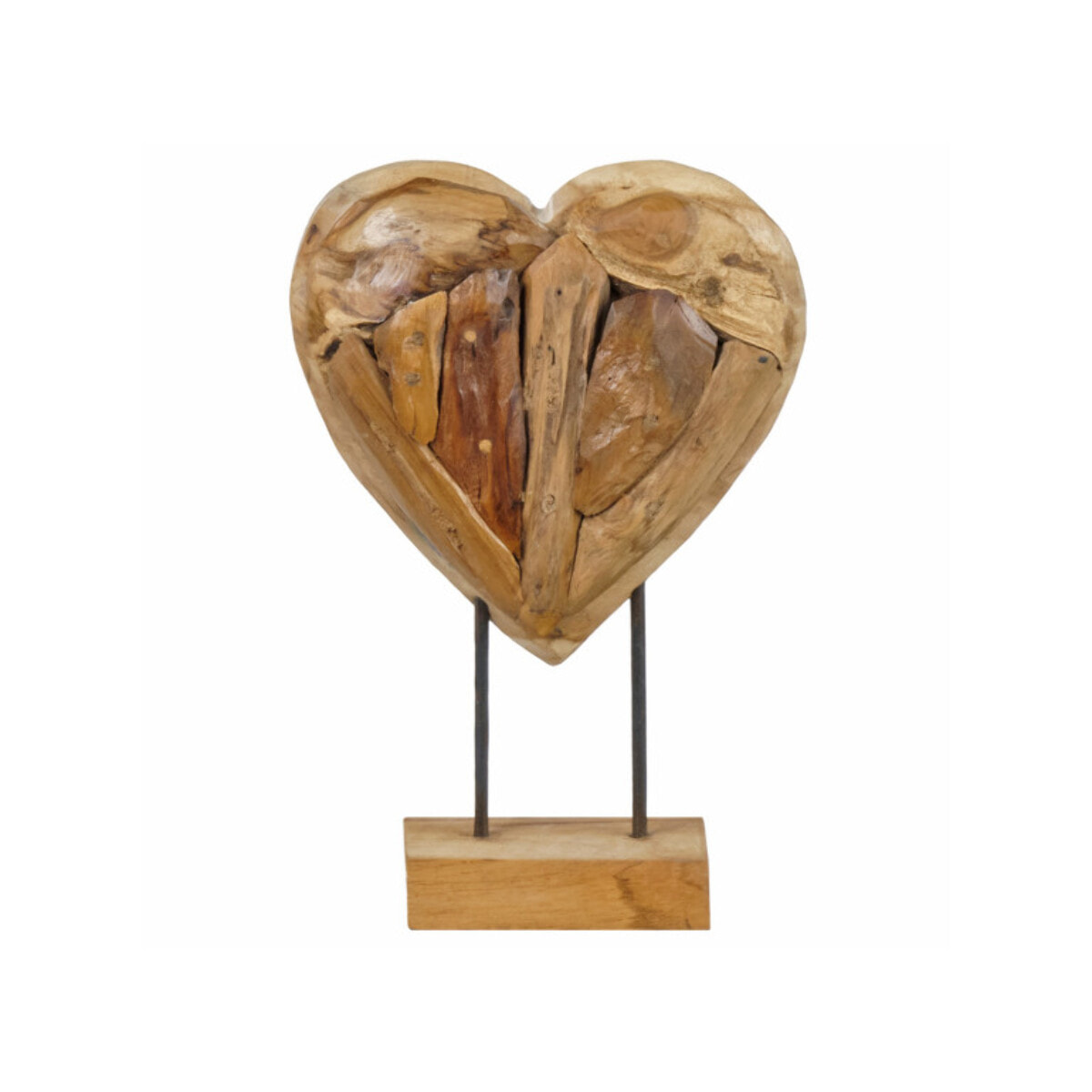 Décoration cœur 30 cm en bois de teck exotique sur socle - KOKORO