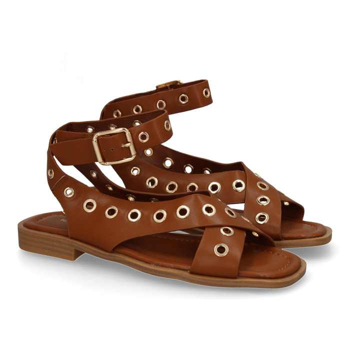 Sandalias planas de mujer, comodas y elegantes, diseño moderno con ojales