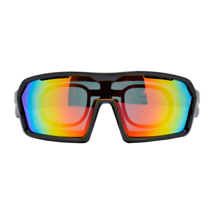 Gafas de deportes acuáticos OCEAN CHAMELEON - Negro brillante / Revo roja con almohadilla nasal puntas y espuma negras con correa negra