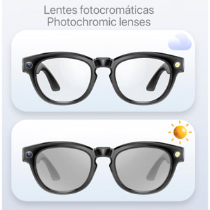 Occhiali intelligenti GS380, con fotocamera, controllo musicale, assistente vocale, cambio di colore automatico.