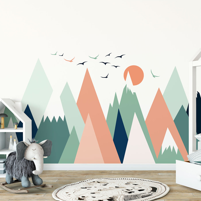 Stickers muraux enfants - Décoration chambre bébé - Autocollant Sticker mural géant enfant montagnes scandinaves NOLWKA