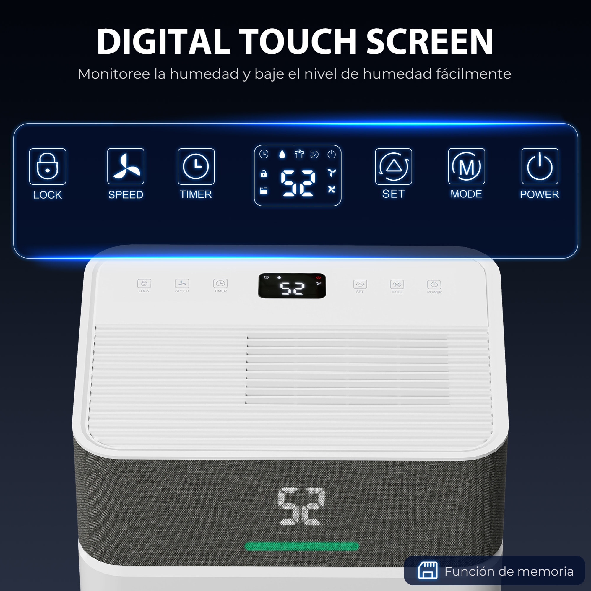 Deshumidificador, 12L/día, Depósito 2,1L, Silencioso, Deshumidificador Eléctrico con 4 Modos, Pantalla LED, Temporizador, Apagado Automático, Bloqueo Infantil y Drenaje Continuo, hasta 12-25Ã£Å½Â¡