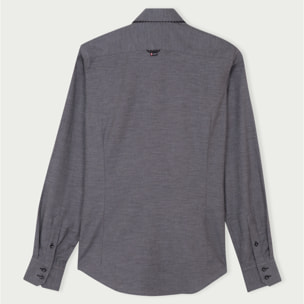 Camicia Uomo 2bottoni Button Down Doppio Collo Slim Flanella Unita Grigio Medio