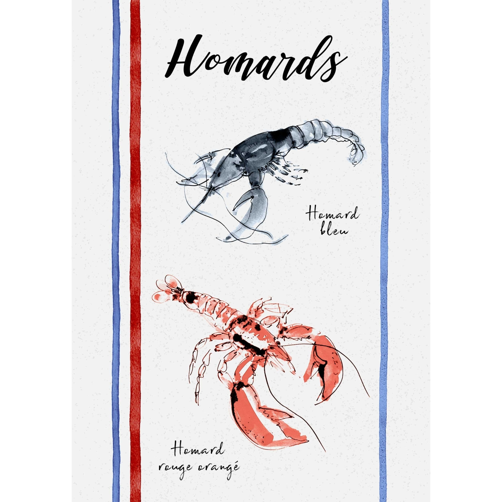 Lot de 3 torchons en coton lavé fruits de mer - Ecru