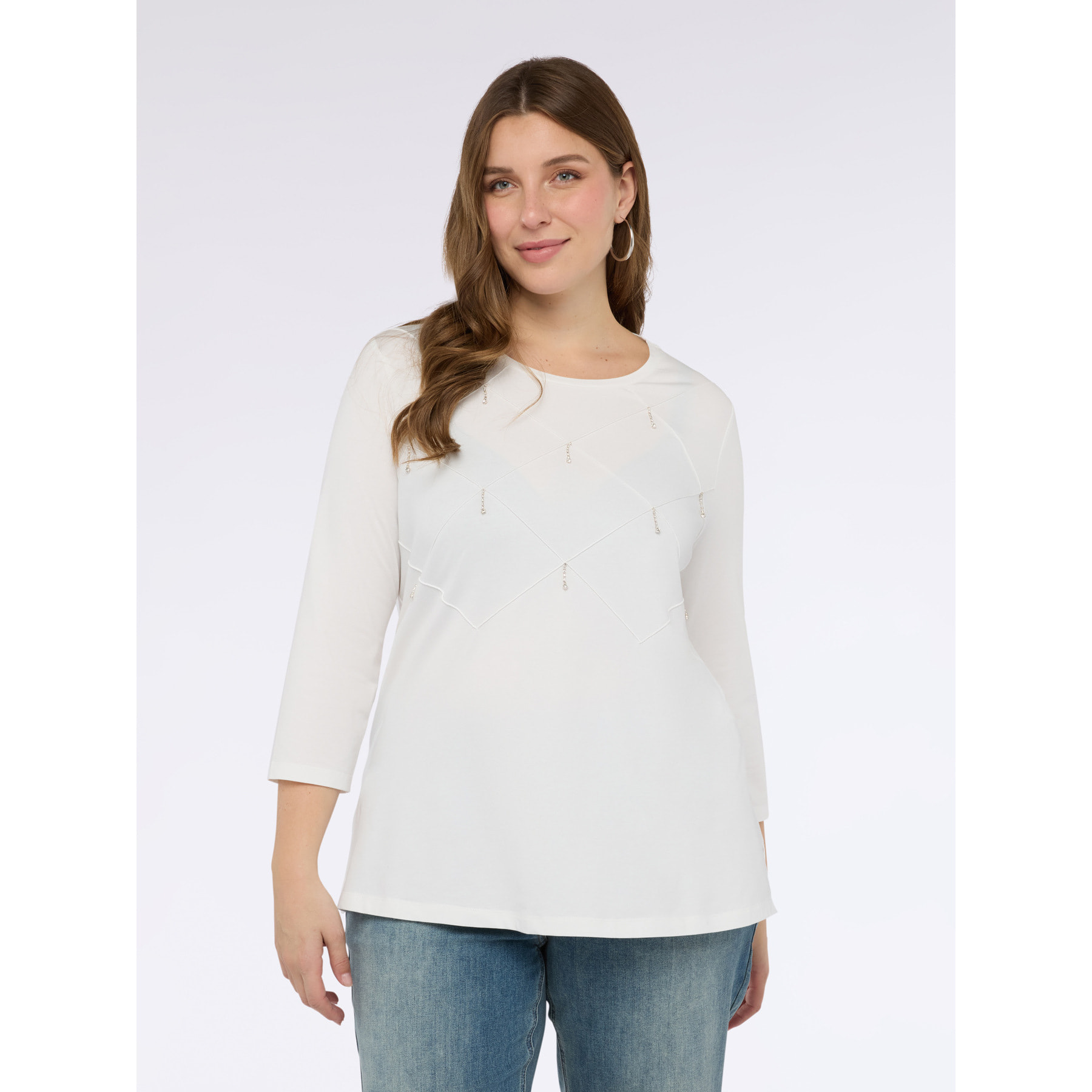 Fiorella Rubino - T-shirt in jersey di cotone con lavorazione a rombi - Bianco