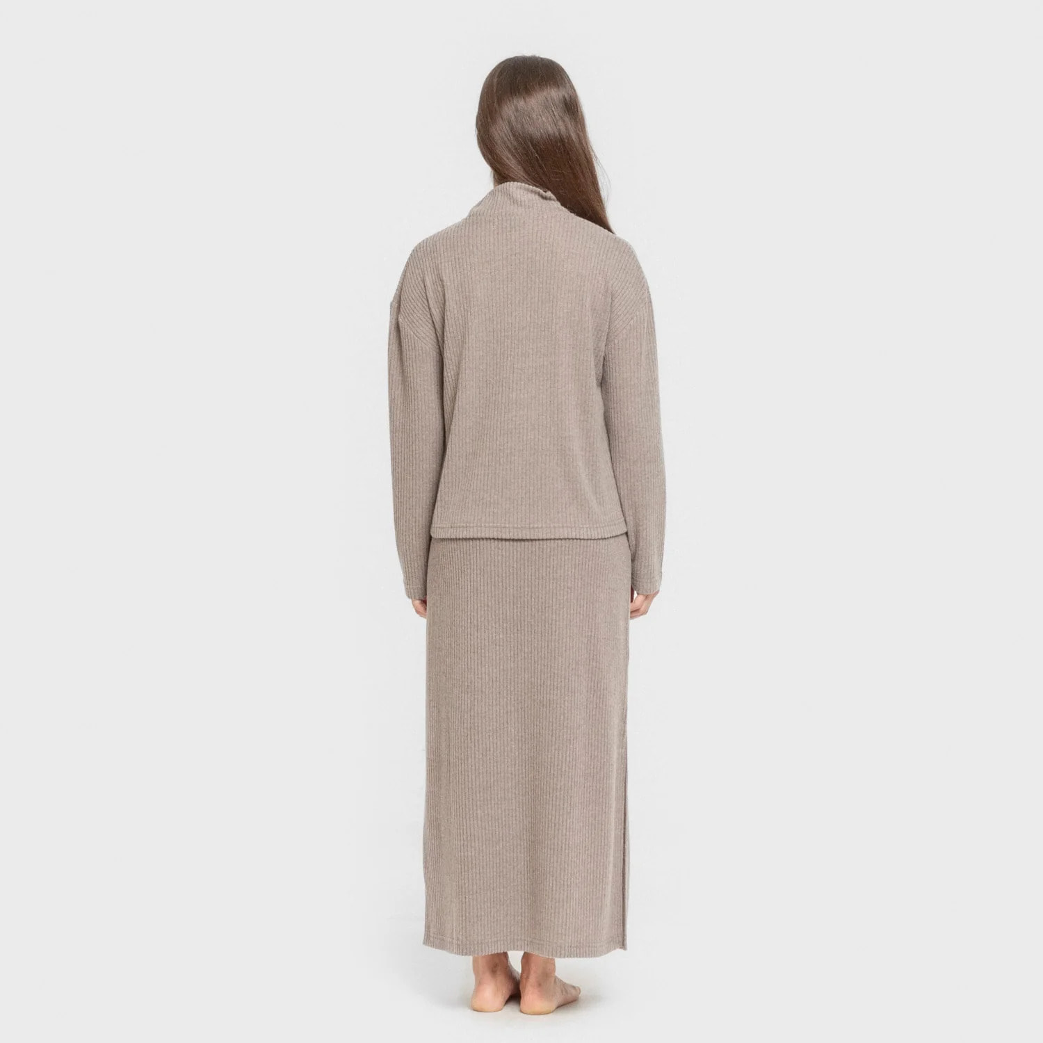 Falda midi rib canalé mujer