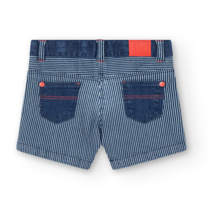 Bermudas niÃ±a, denim, estampado de rayas, azul