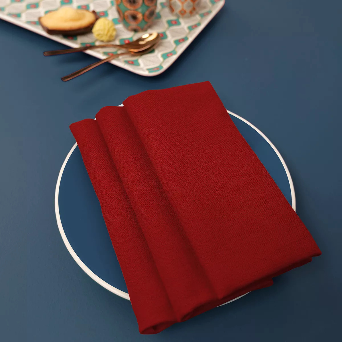 Serviette pur coton motif jacquard rouge Bastide scarlet