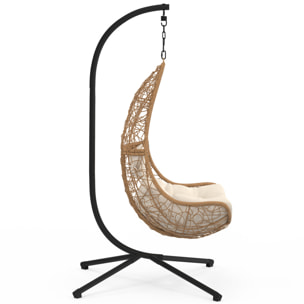 Fauteuil suspendu effet rotin et coussin écru