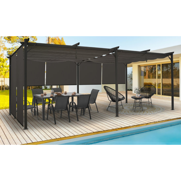 Pergola Marina 3x6m toit rétractable + 6 stores gris