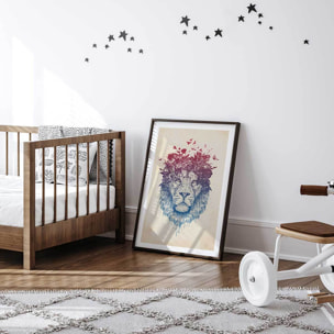 Affiche enfant lion aux fleurs  Affiche seule