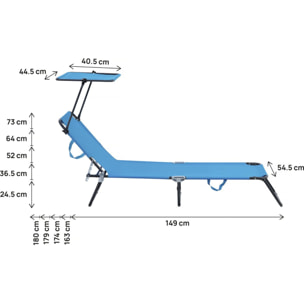 Lot de 2 bains de soleil pliable "Lazy" - Avec pare soleil - Bleu