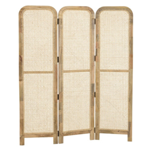 ISA - Paravent marron bois de manguier et cannage couleur naturelle