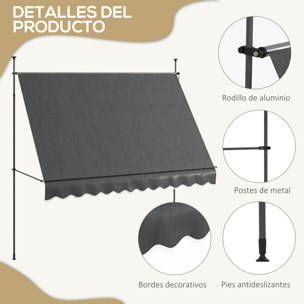 Toldo Manual Retráctil 300x120x210-300 cm Toldo para Balcón con Manivela Altura Ajustable Impermeable y Anti-UV para Jardín Terraza Ventanas Gris Oscuro
