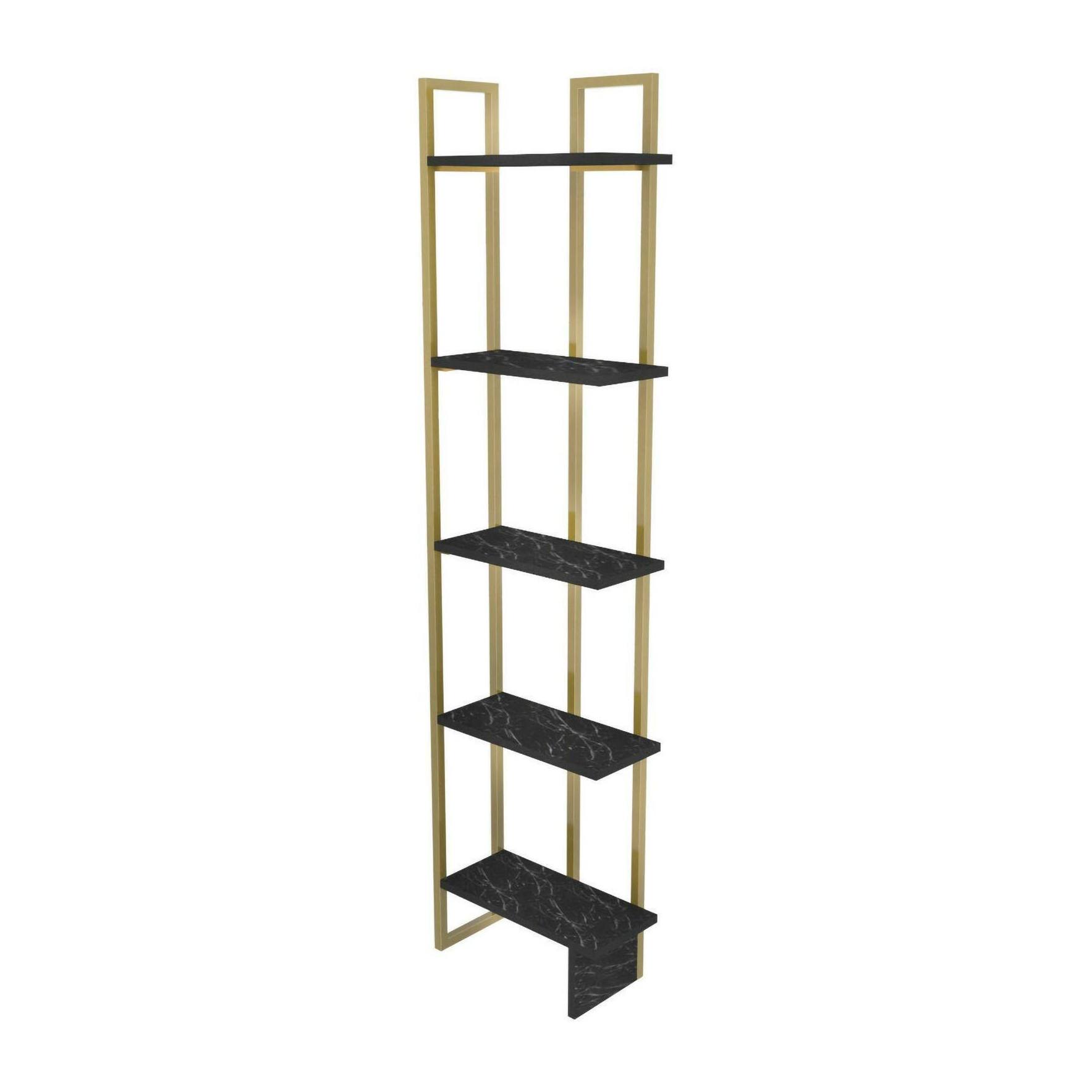 Libreria Dbradari, Scaffale da ufficio, Mobile portalibri, Biblioteca, 45x22h180 cm, Nero e Oro