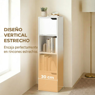 Estantería para Libros con 2 Puertas, Librería Estrecha de 4 Niveles con 2 Estantes Abiertos, Armario Alto para Salón, Estudio, Oficina, 30x29x119 cm, Blanco