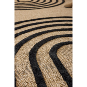 PALMA - Tapis aspect jute à motif arc en relief - Noir