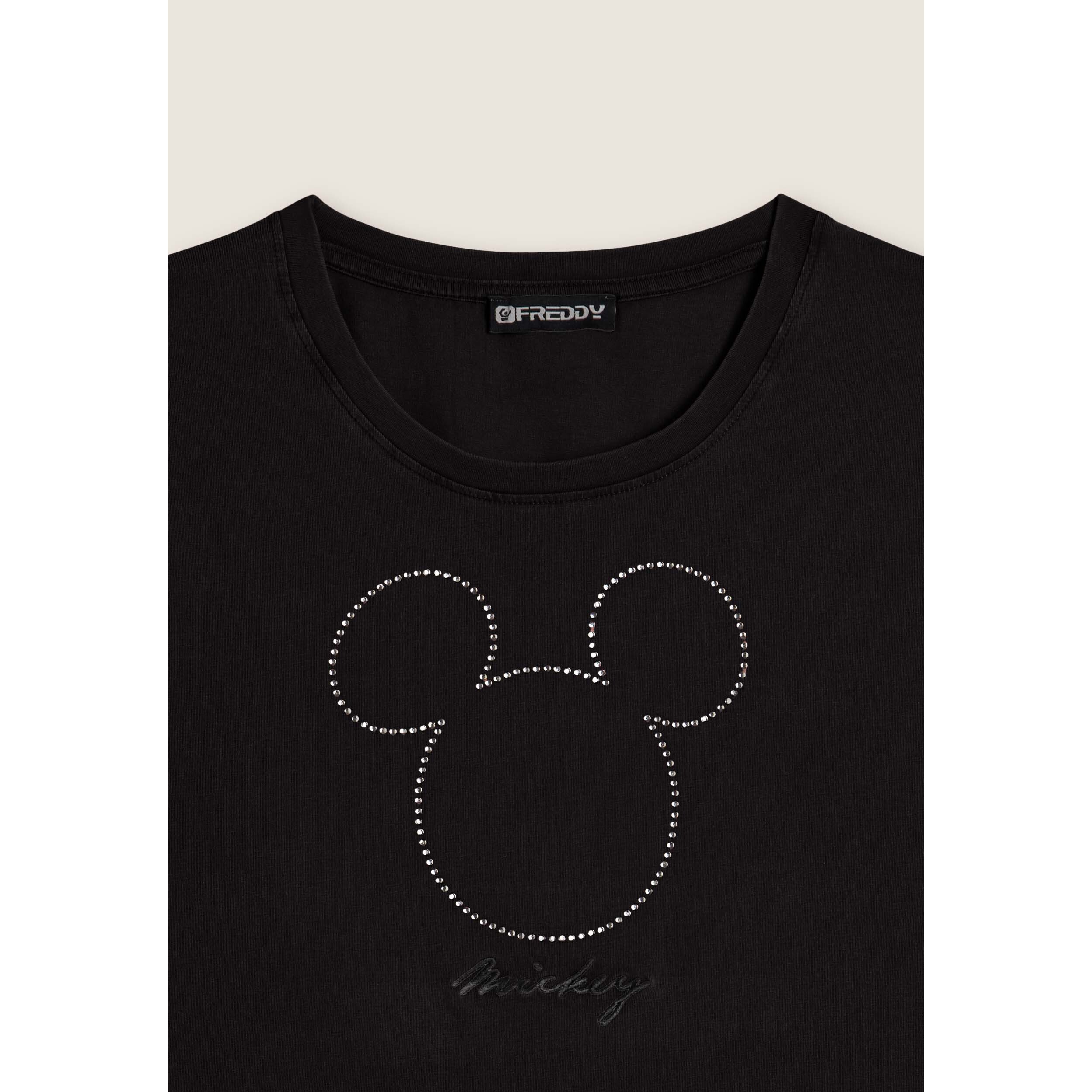 T-shirt cropped da donna con Mickey Mouse in strass