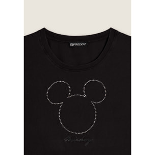 T-shirt cropped da donna con Mickey Mouse in strass