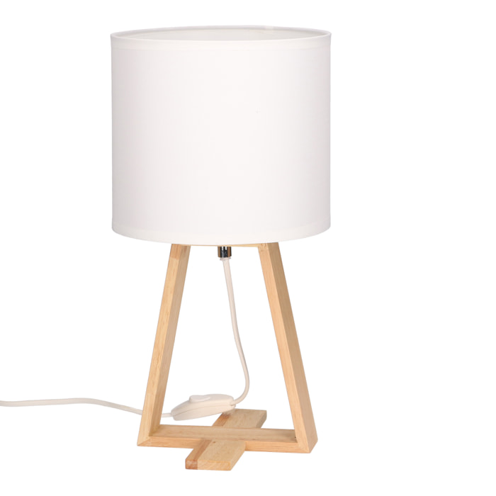 Forlight NUTS - Lámpara de Mesa de Estilo Nórdico. Para Mesita de Noche de Madera Natural y Textil de Color Blanco. E27