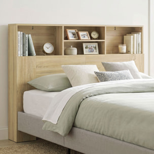 HOMCOM Cabecero de Cama 140 cm con Almacenaje, Cabezal de Cama con 4 Compartimentos Abiertos, Cabecero Moderno para Dormitorio, Roble