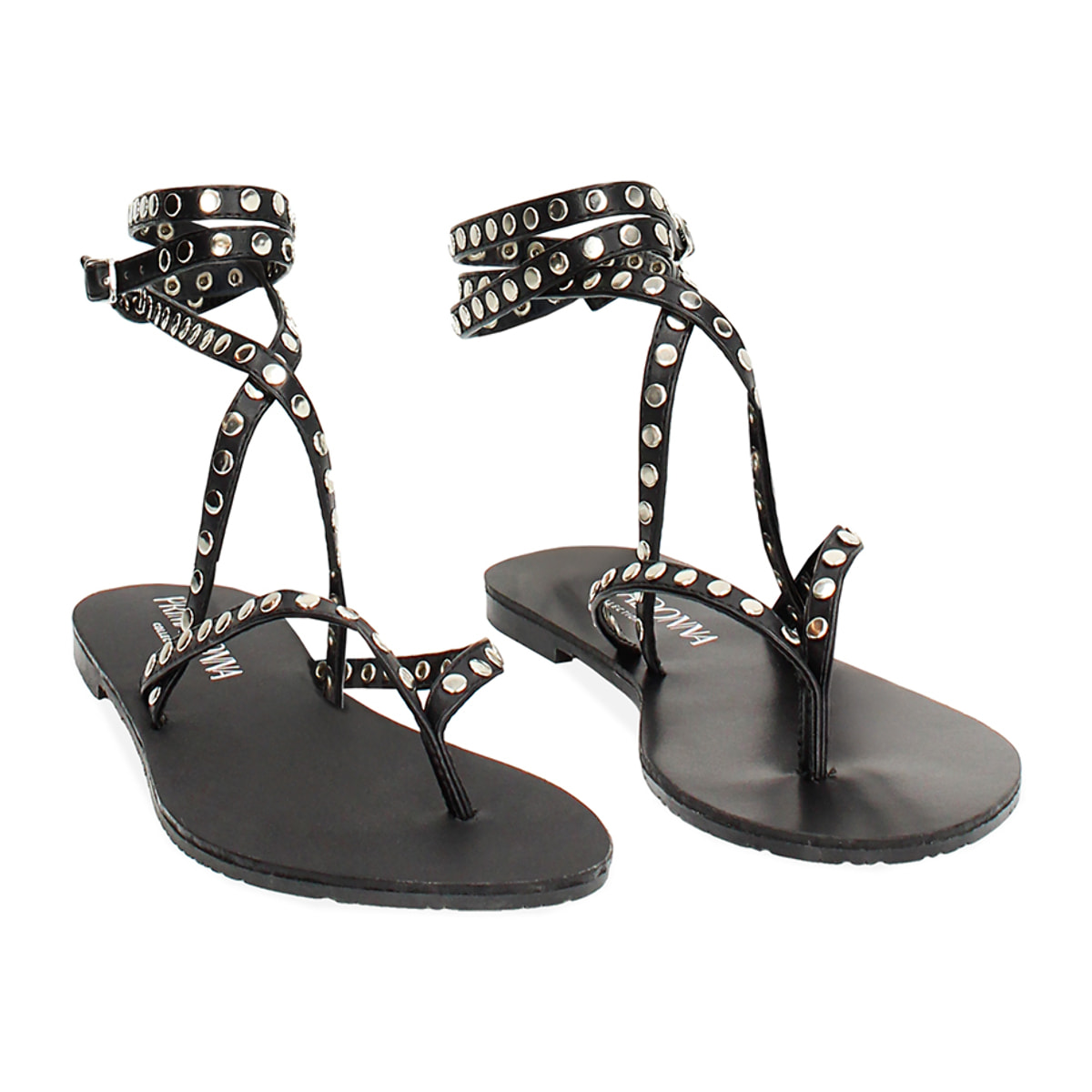 Sandali bassi donna neri con borchie