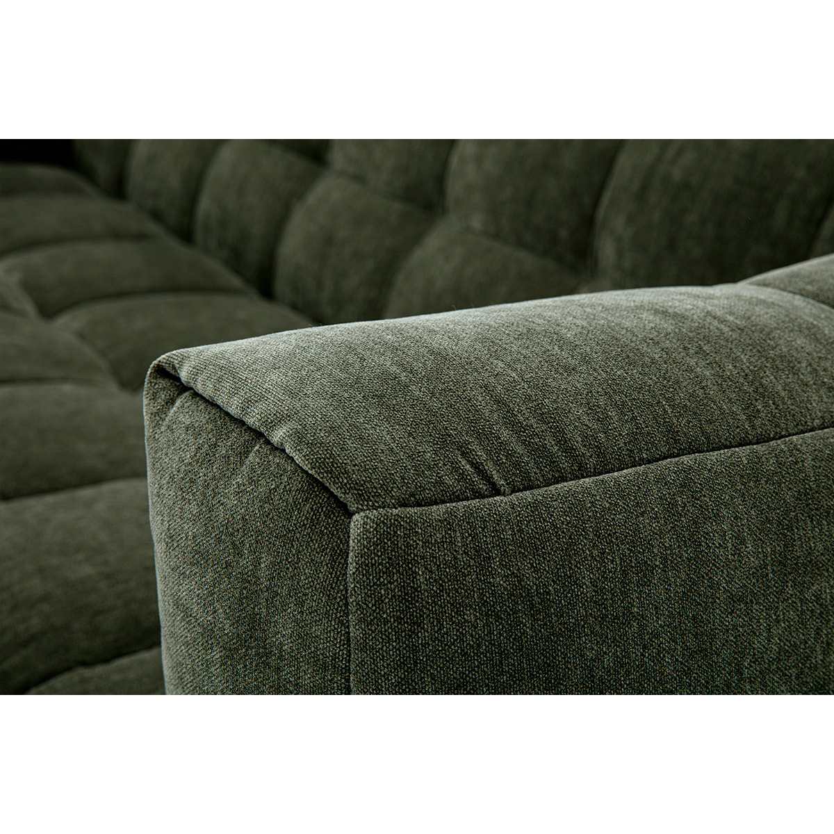 Canapé design 3 places et repose-pieds en tissu effet velours vert kaki CORTO