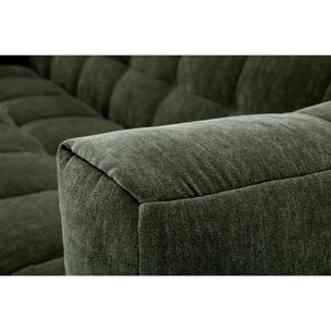 Canapé design 3 places et repose-pieds en tissu effet velours vert kaki CORTO