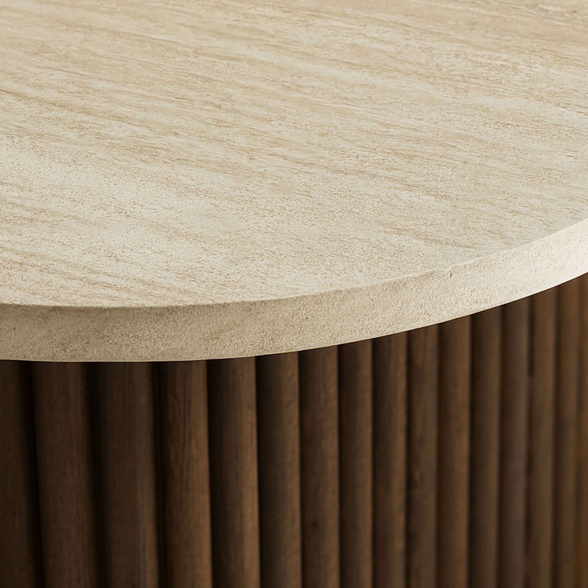 Table basse carré effet travertin et pied effet noyer 80cm ESTHER