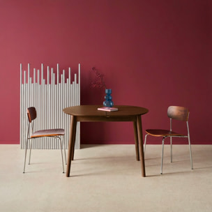 Table à manger ovale extensible bois d'hévéa et placage chêne noyer 4-6 places - 110 / 140 x 100 x 75 cm - Lisa