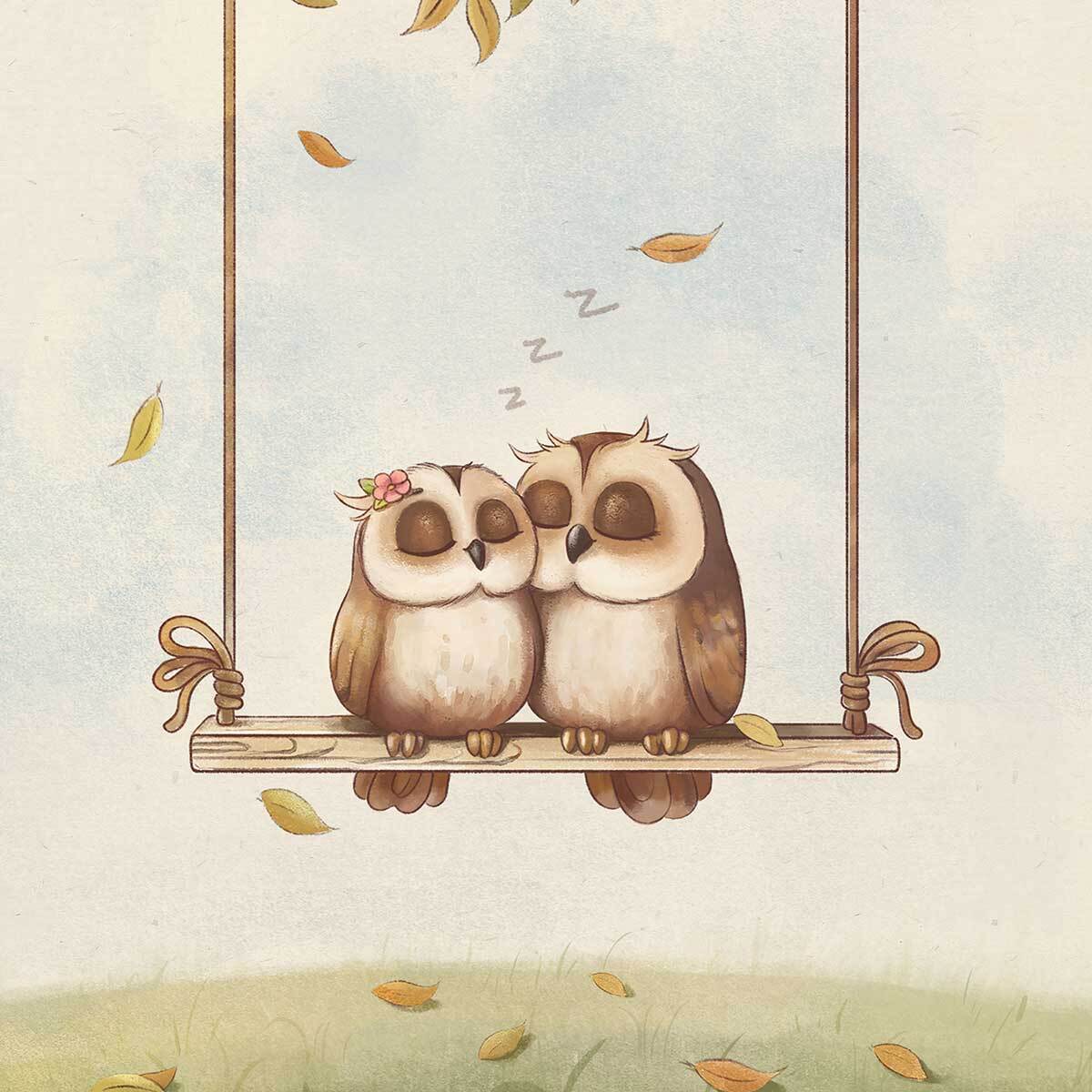 Affiche enfant hiboux amoureux  Affiche seule