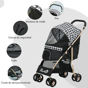 Cochecito para Perros Plegable Carrito para Mascotas con 2 Puertas Ventana de Malla Cesta de Almacenamiento Cuerda de Seguridad y Cojín 80x44,5x97 cm Negro