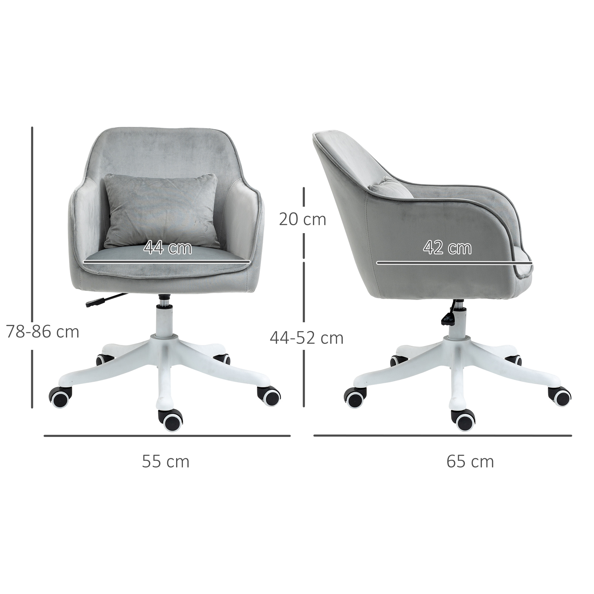 Chaise de bureau velours fauteuil bureau massant coussin lombaire intégré hauteur réglable pivotante 360° gris clair