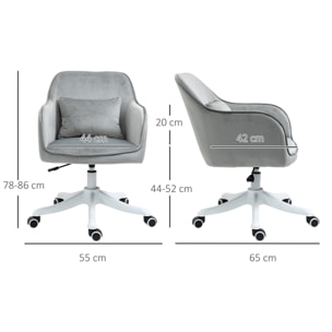 Chaise de bureau velours fauteuil bureau massant coussin lombaire intégré hauteur réglable pivotante 360° gris clair